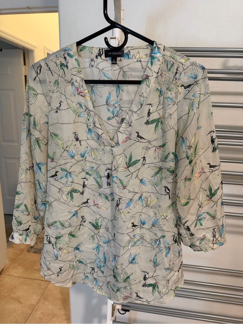 The Limited Cream Botanical Bird-Print V-Neck Blouse